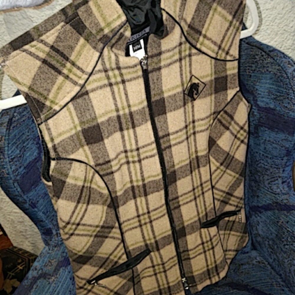 Arista Ladies Tan Blk Grey Green Double Zip Vest M